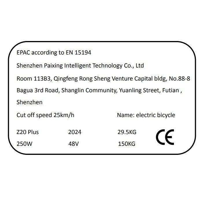 CE Sticker - PVY E-BIKE